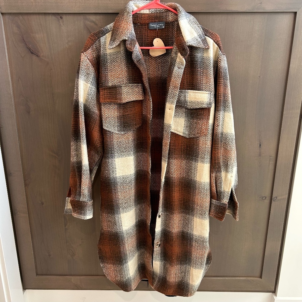 Sweet Lovely by Jen Plaid Shacket Duster Button Front